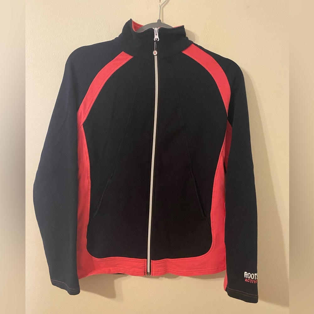 Womens Roots Canada Active Black Pink Full Zip‎ Sweatshirt Size Small